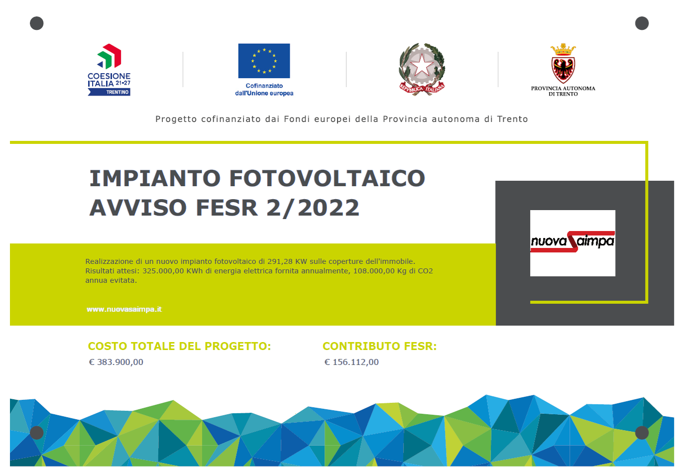 Photovoltaic system project plaque – ERDF call 2/2022